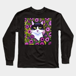 Cat  in flower field Long Sleeve T-Shirt